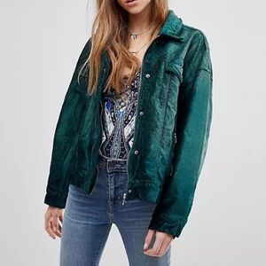Free People Green Corduroy Oversized Trucker Jacket